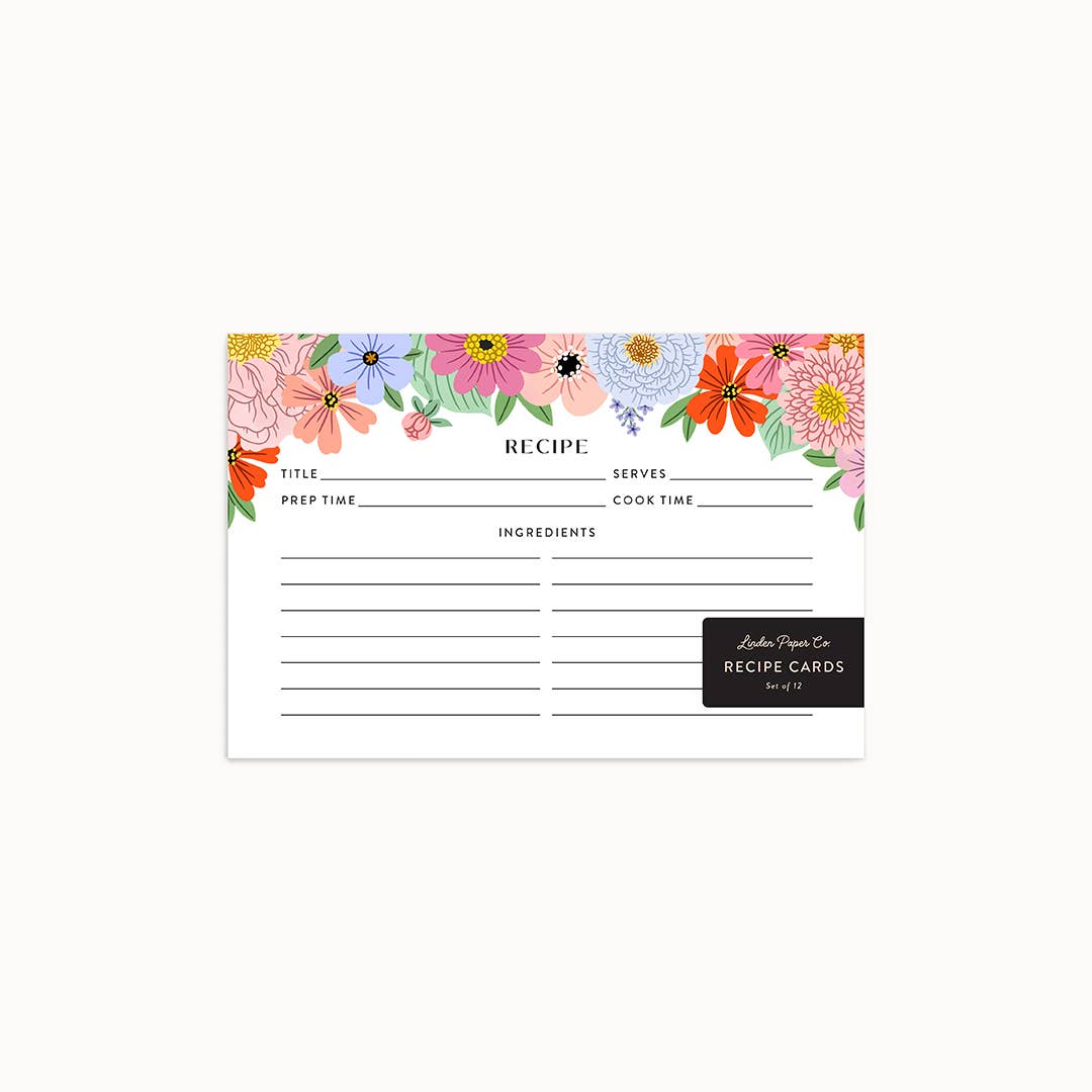 Summer Floral Recipe Cards | Set of 12