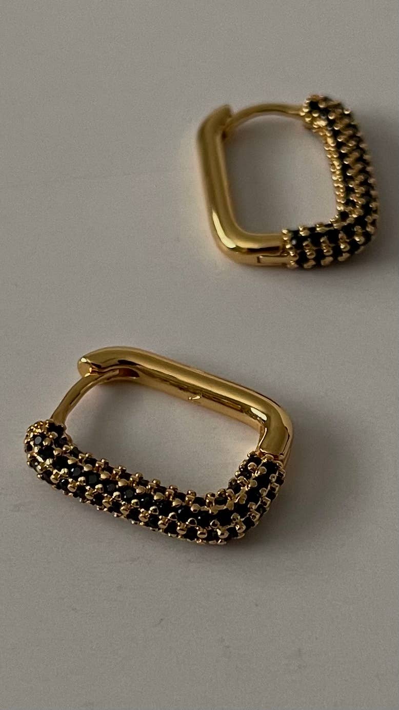 Rectangle Stone Earrings - Black Zirconia