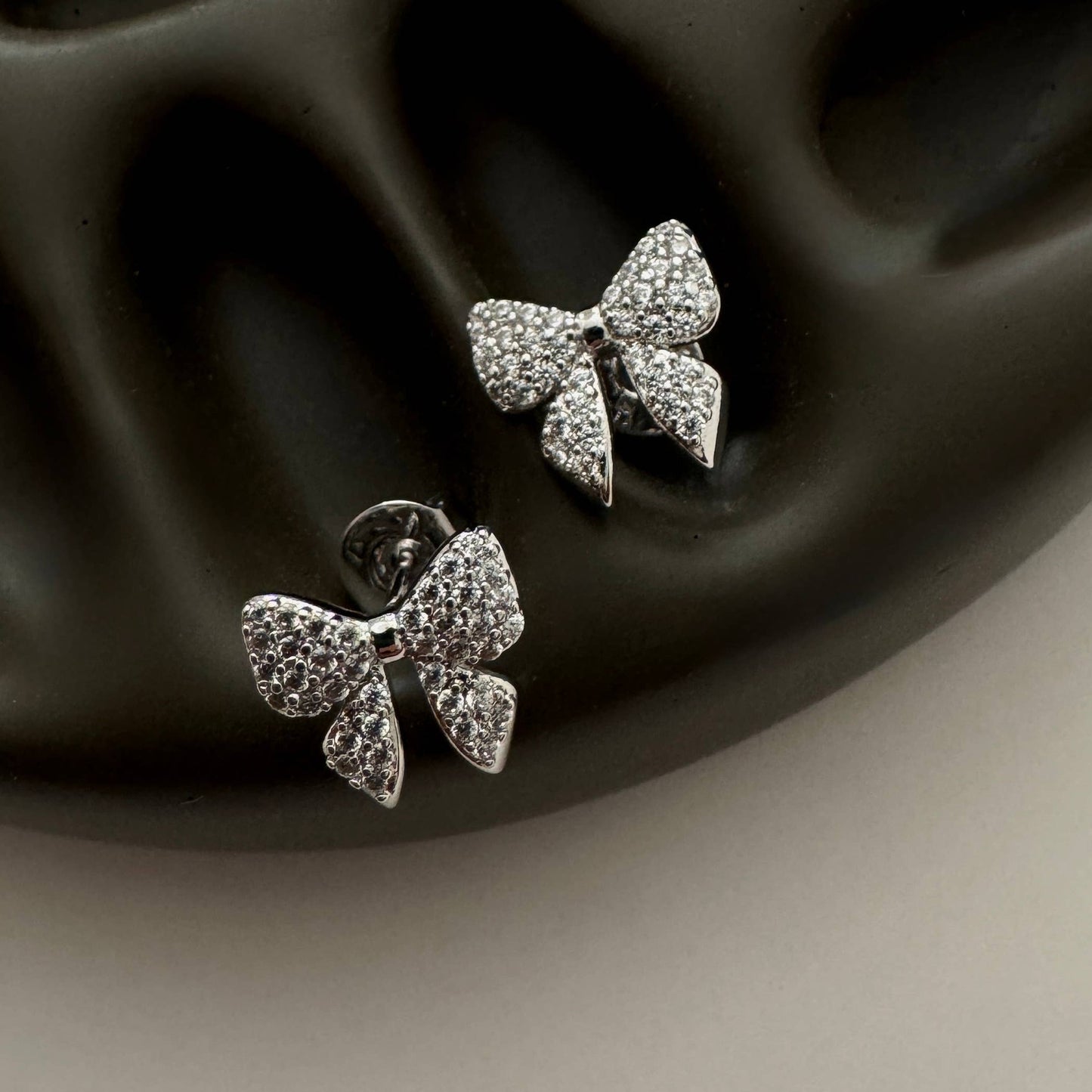 Pave Bow Studs- Silver