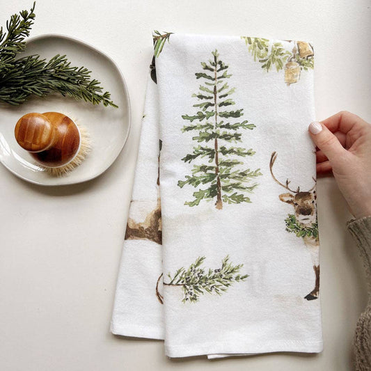 Evergreen Christmas tea towel