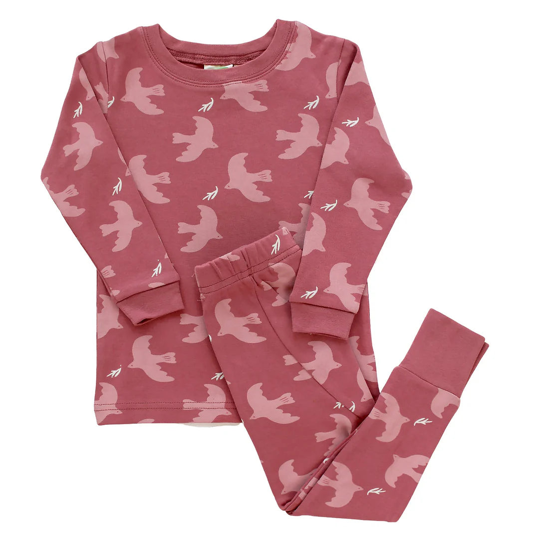 Organic Kids Matching Pajamas - Rose Doves