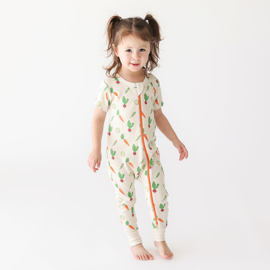 Short Sleeve Zip Romper - Veggies