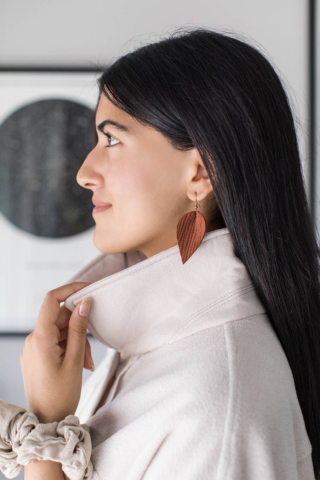 Cinnamon Textured Leather Leaf Earrings