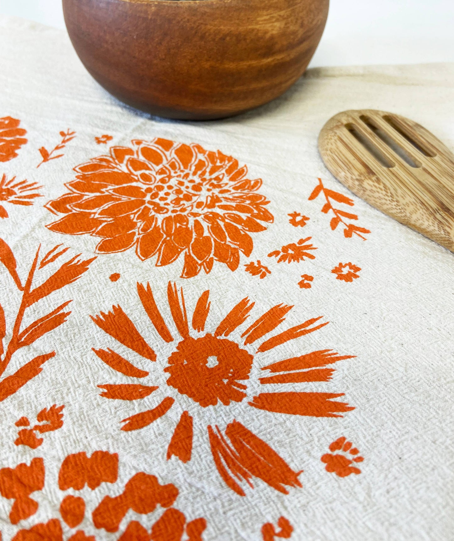 Marigold Flowers Organic Tea Towel Orange - 20x24