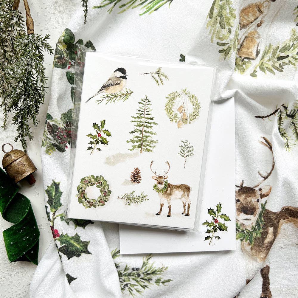 Evergreen Christmas tea towel
