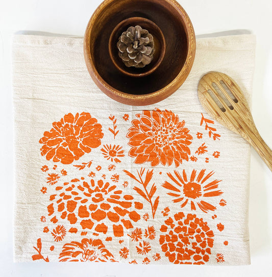 Marigold Flowers Organic Tea Towel Orange - 20x24