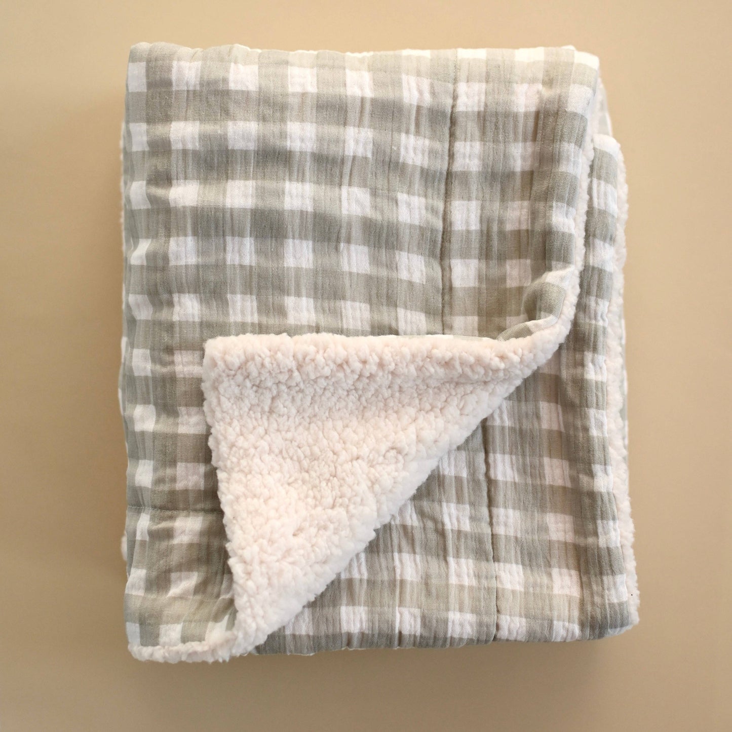 Muslin Sherpa Quilt - Sage Gingham