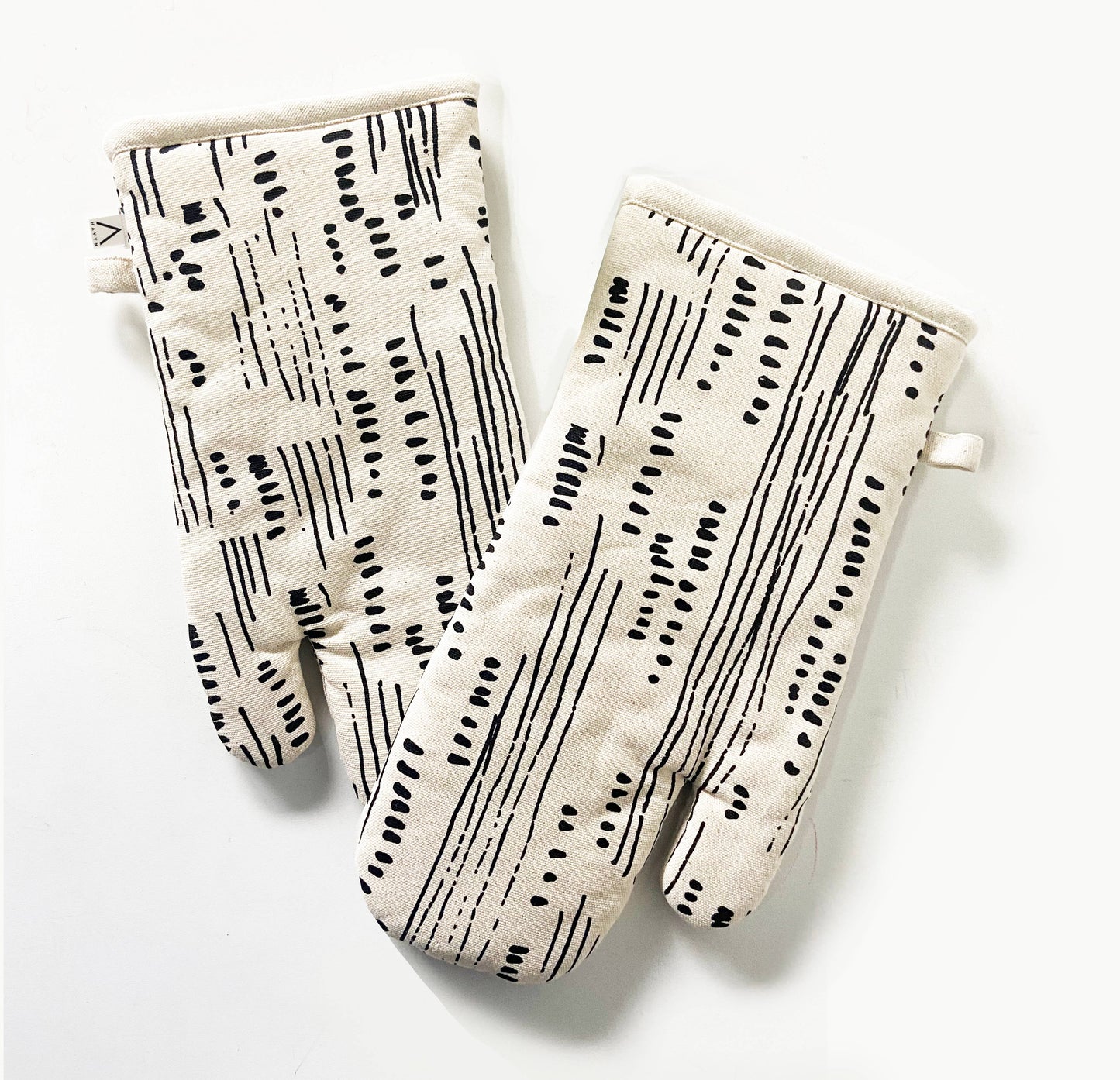 Natural Cotton Oven Mitts - Abstract Pattern