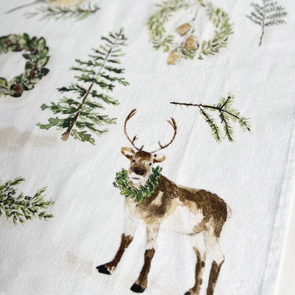 Evergreen Christmas tea towel