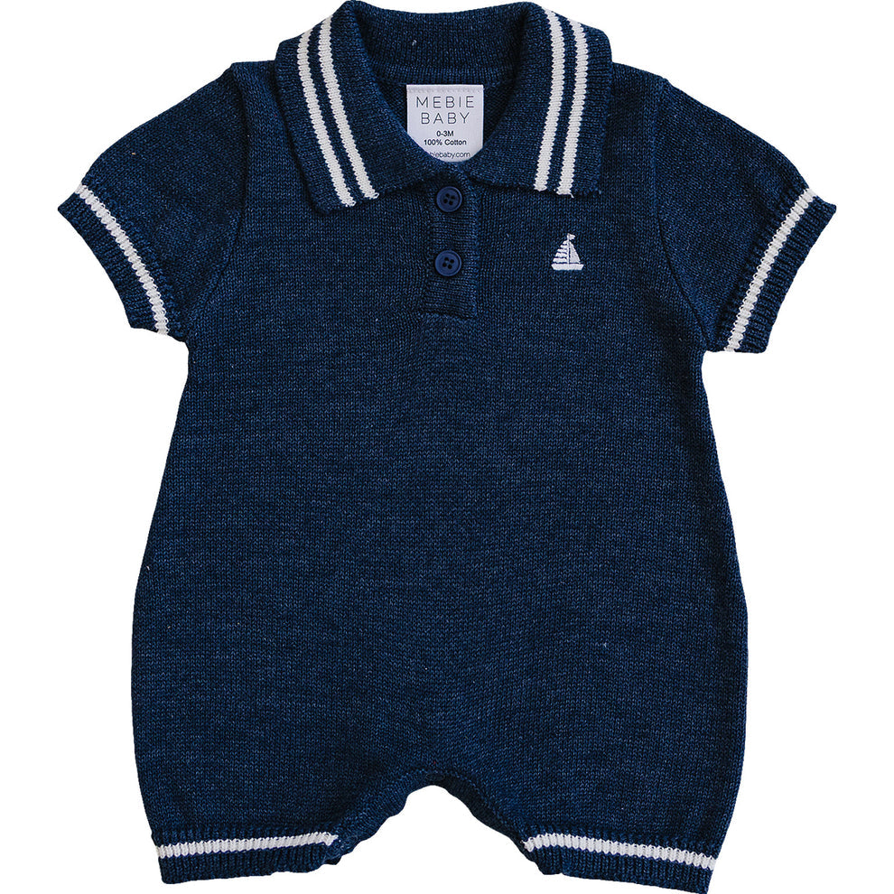 Collared Sailboat Knit Short Romper