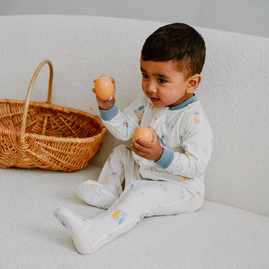 One-Piece Zip Footed Sleeper (Bamboo Jersey) - Pastel Waves