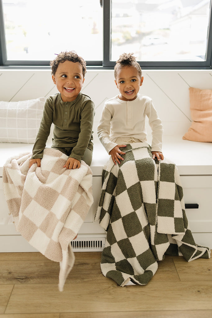Mebie Baby Plush Blanket - Taupe Checkered