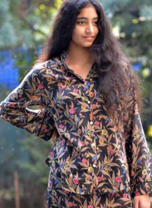 Printed Cotton Pajamas - Wildflower Black