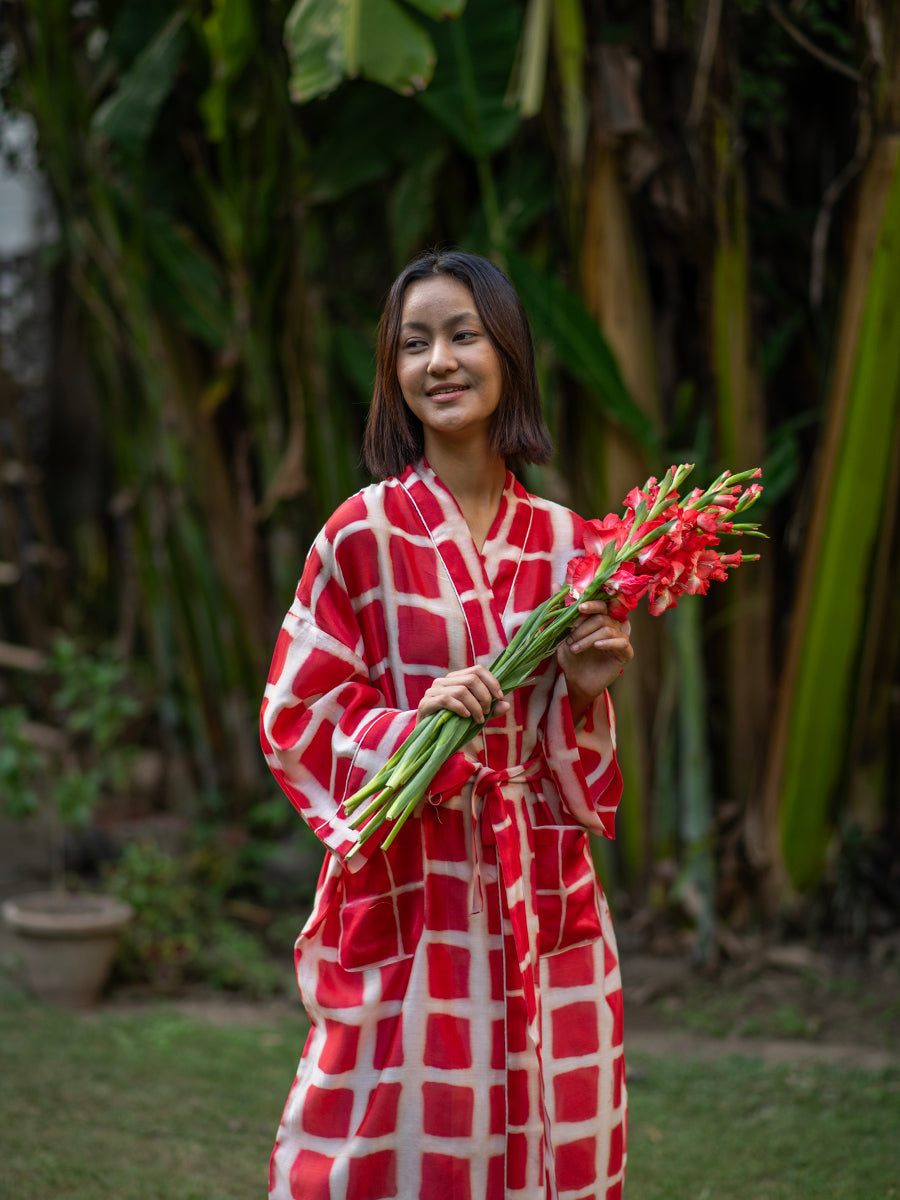 Silk Red Square Kimono