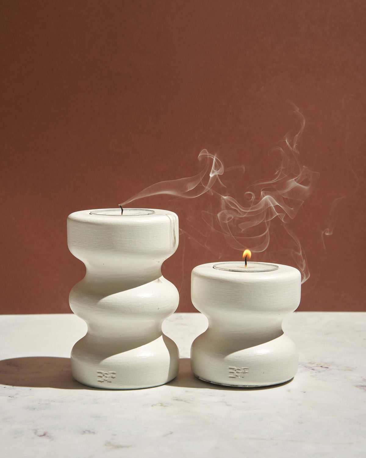 Aurora Duel Candle Holder - White