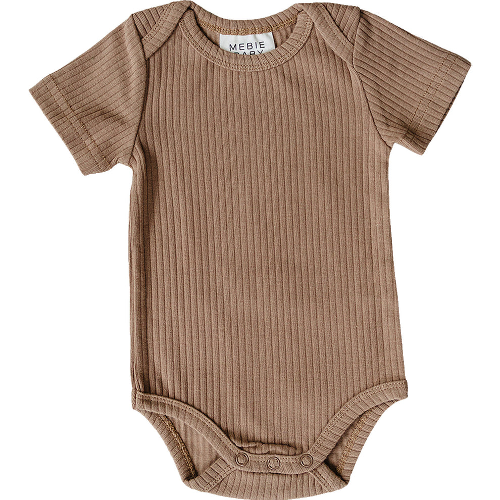Tan Ribbed Short Sleeve Bodysuit