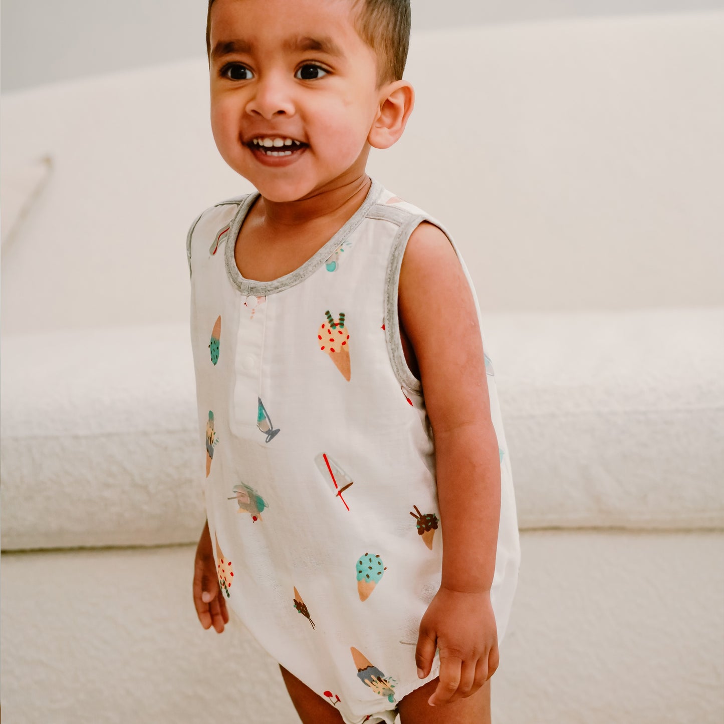 Sleeveless Button Down Onesie (Bamboo) - Ice Cream Summer