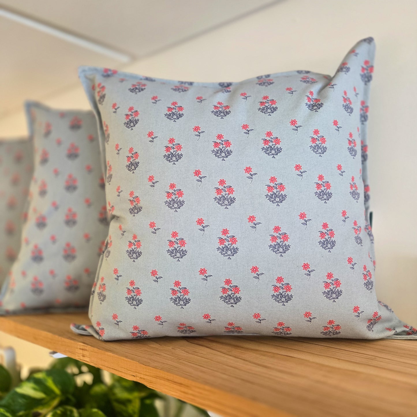 Blue Blockprint Throw Pillow