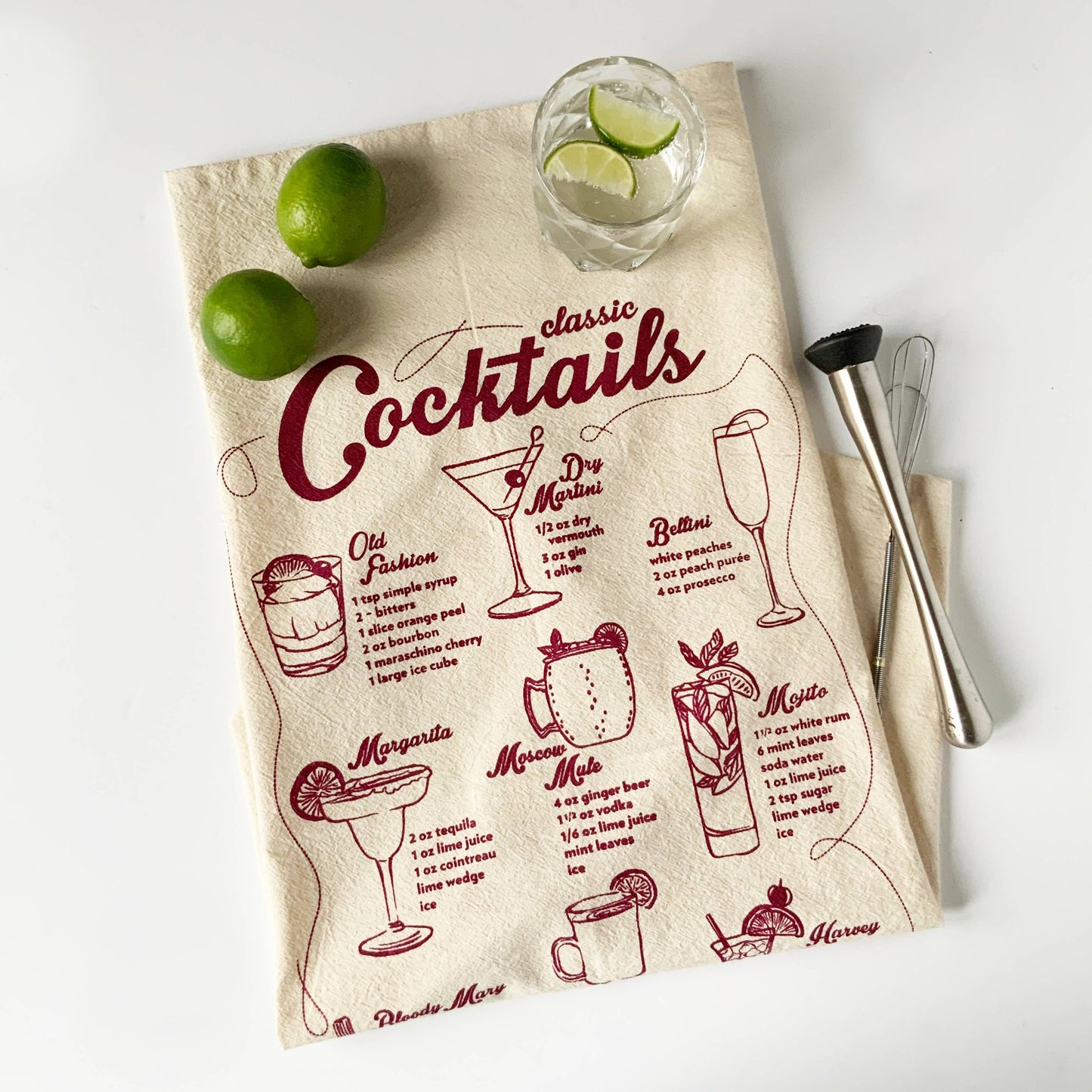 Classic Cocktails Tea Towel