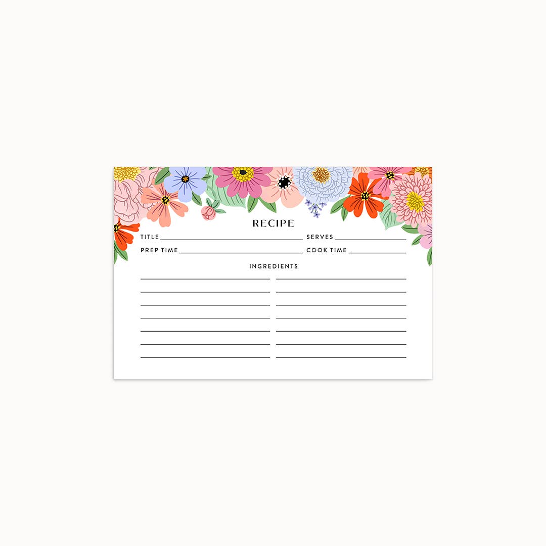 Summer Floral Recipe Cards | Set of 12