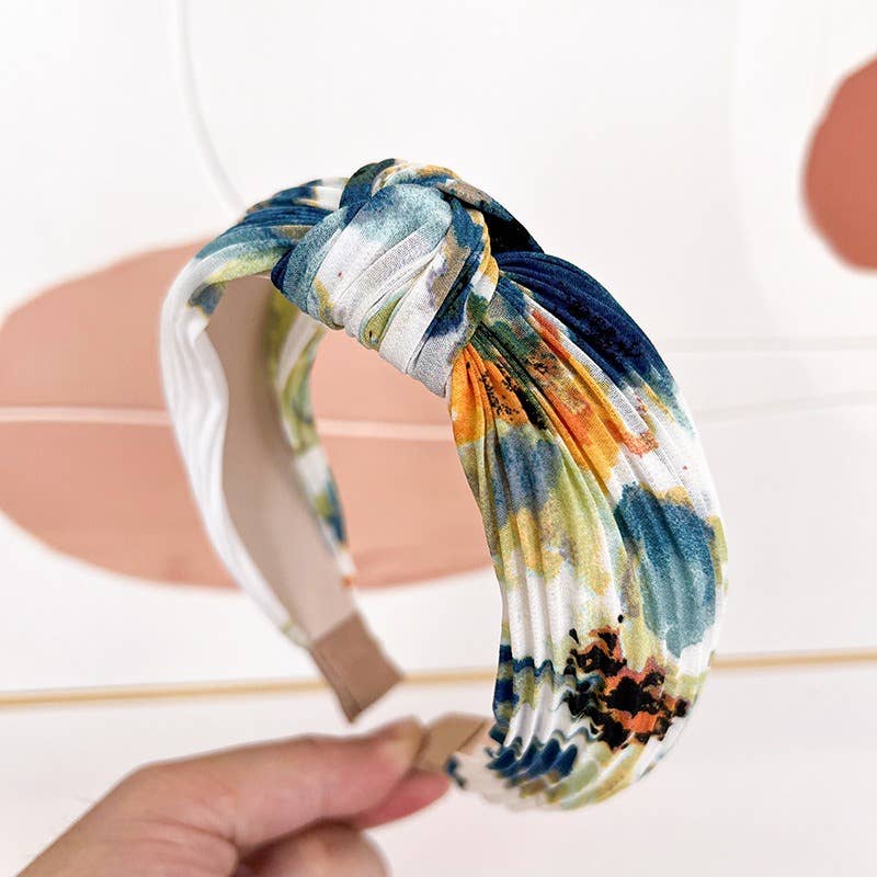 Pleated Watercolor Floral Knot Headband