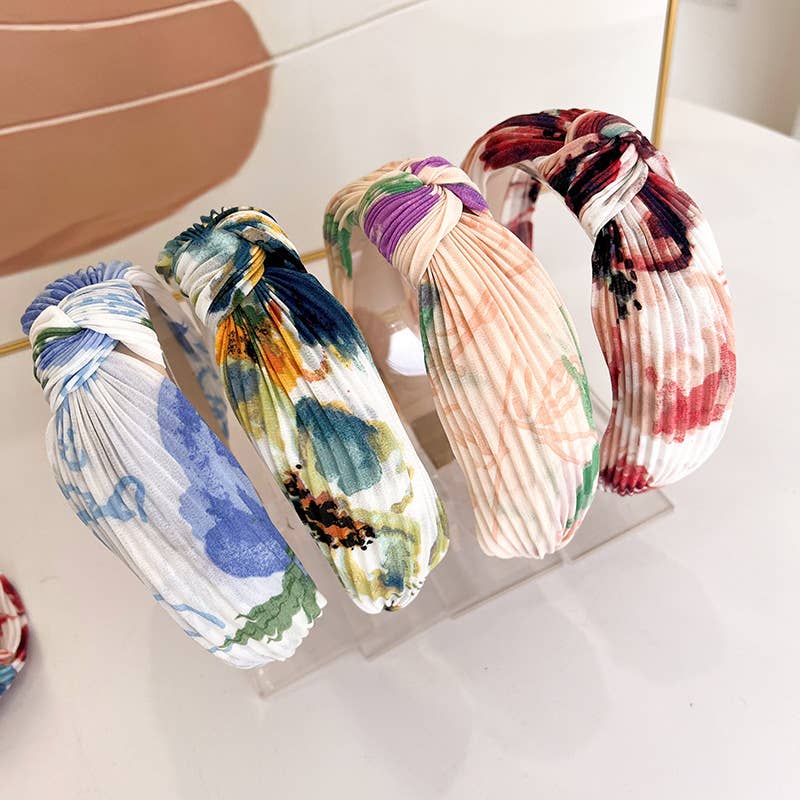 Pleated Watercolor Floral Knot Headband