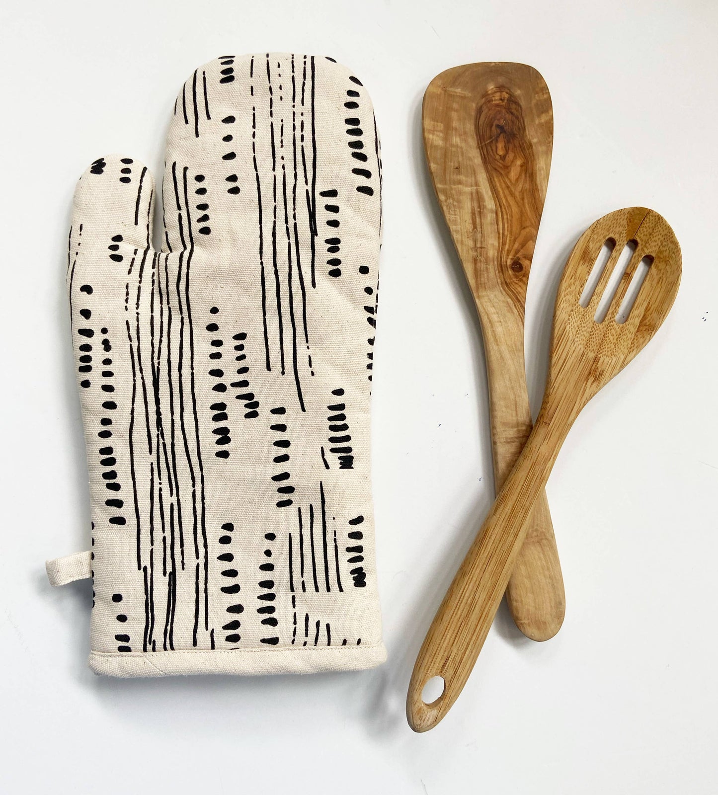 Natural Cotton Oven Mitts - Abstract Pattern