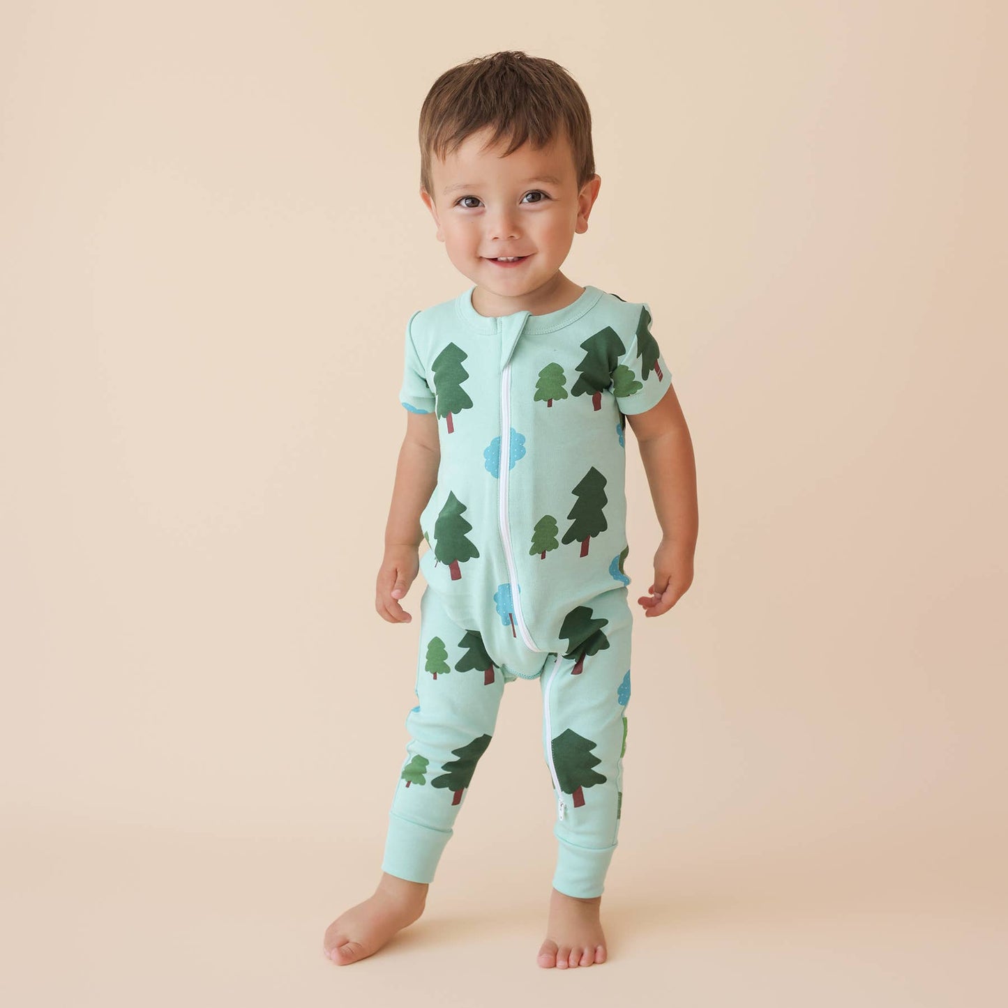 Organic Signature Print '2-Way' Zip Romper - Short Sleeve