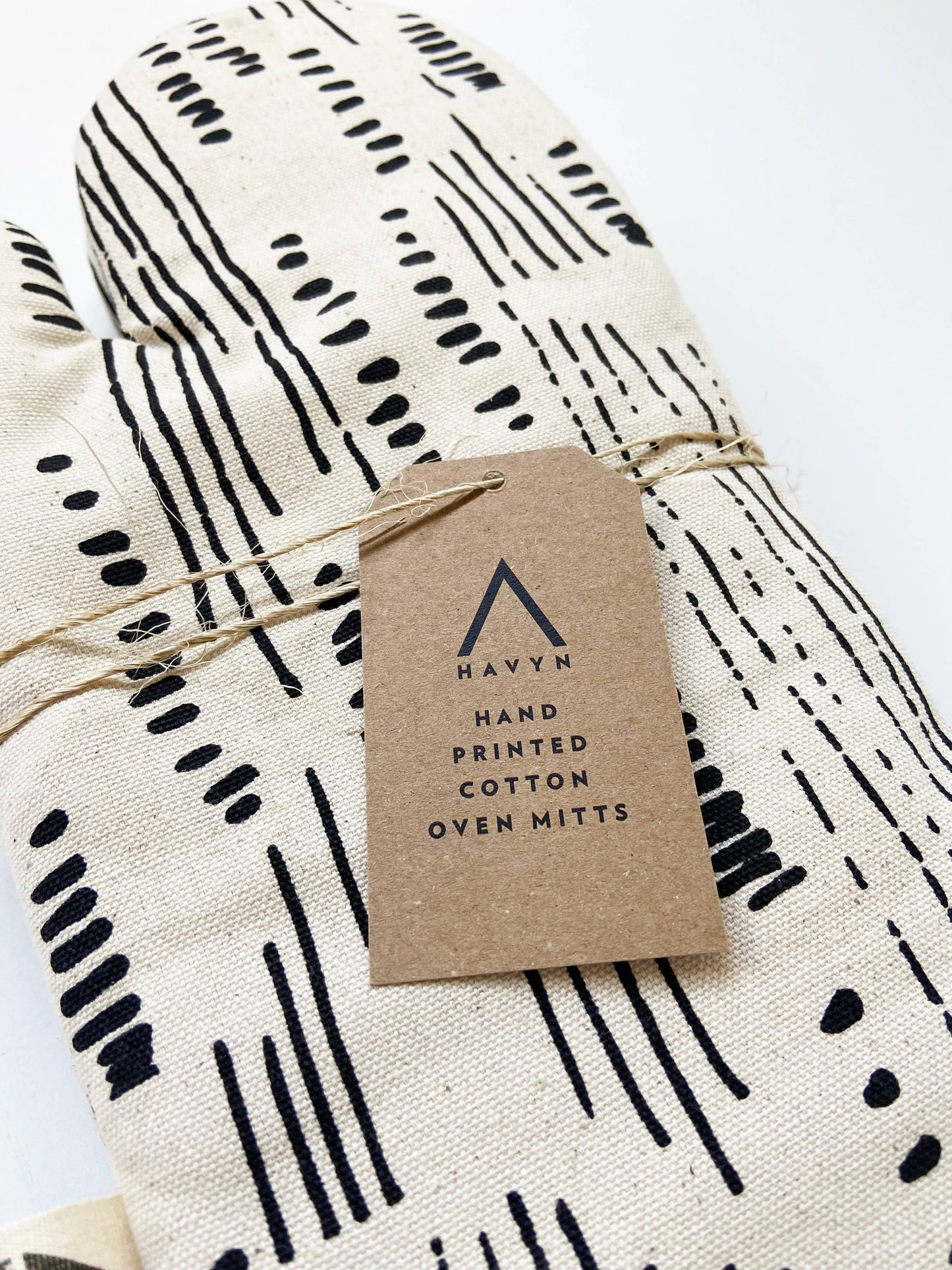 Natural Cotton Oven Mitts - Abstract Pattern