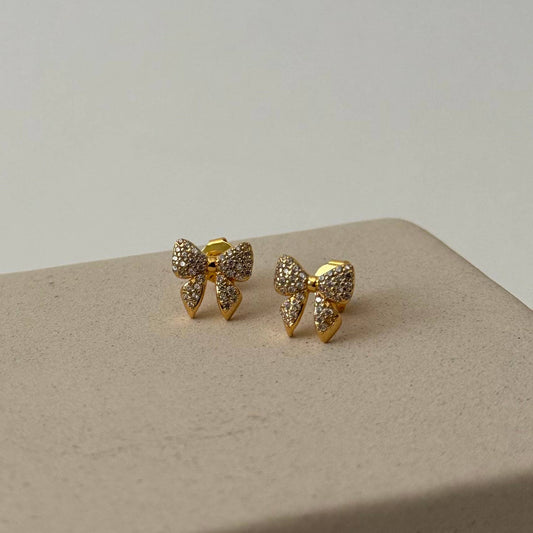 Pave Bow Studs- Gold