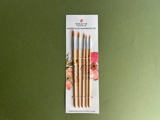5-Piece Round Watercolor Brush Set, Full Range, Sizes 0-8