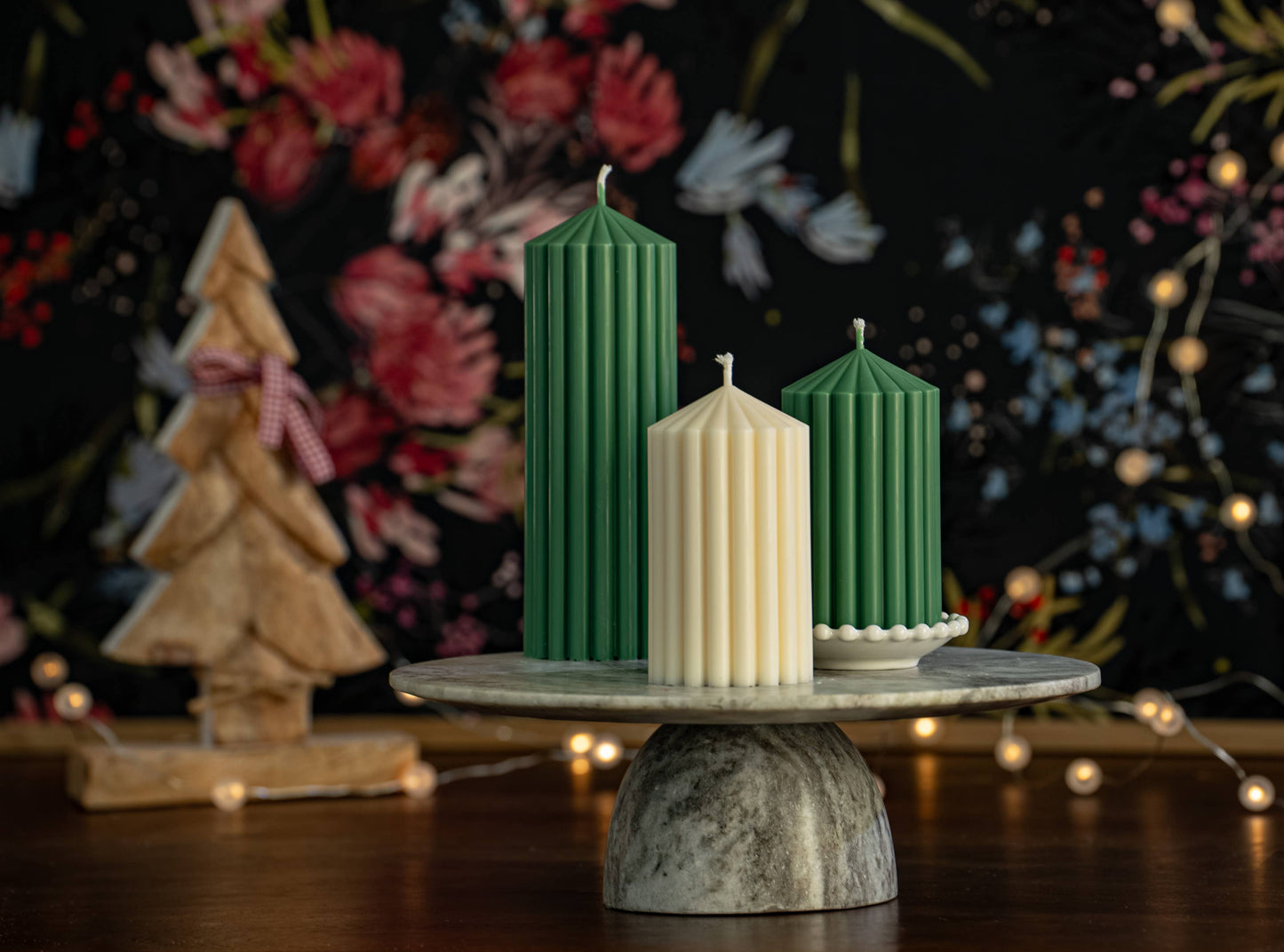 Long Lasting Ribbed Pillar Candles | Holiday Edition