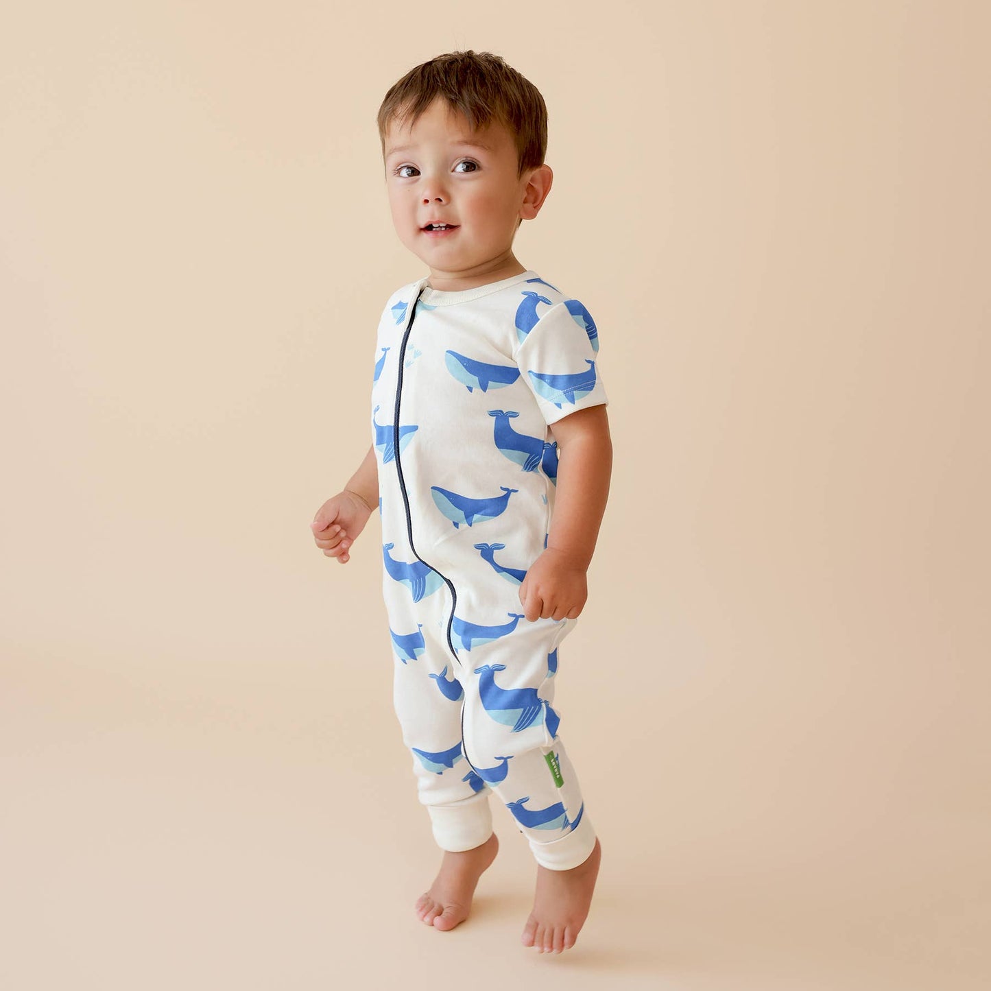 Organic Signature Print '2-Way' Zip Romper - Short Sleeve