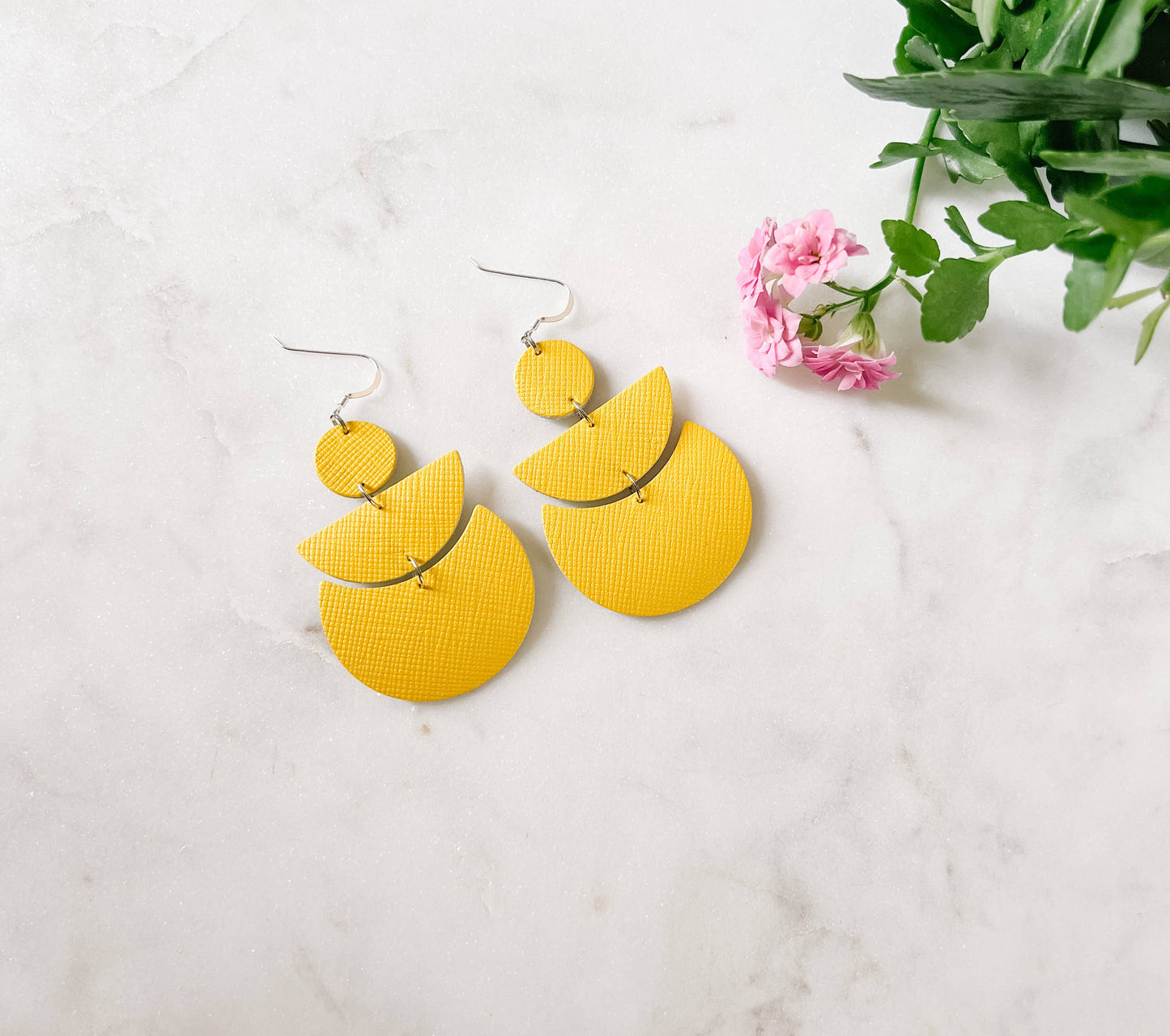 Lemon Yellow Saffiano Leather Statement Earrings