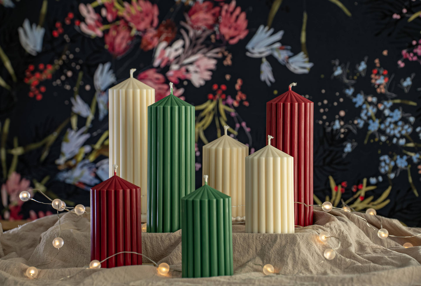 Long Lasting Ribbed Pillar Candles | Holiday Edition