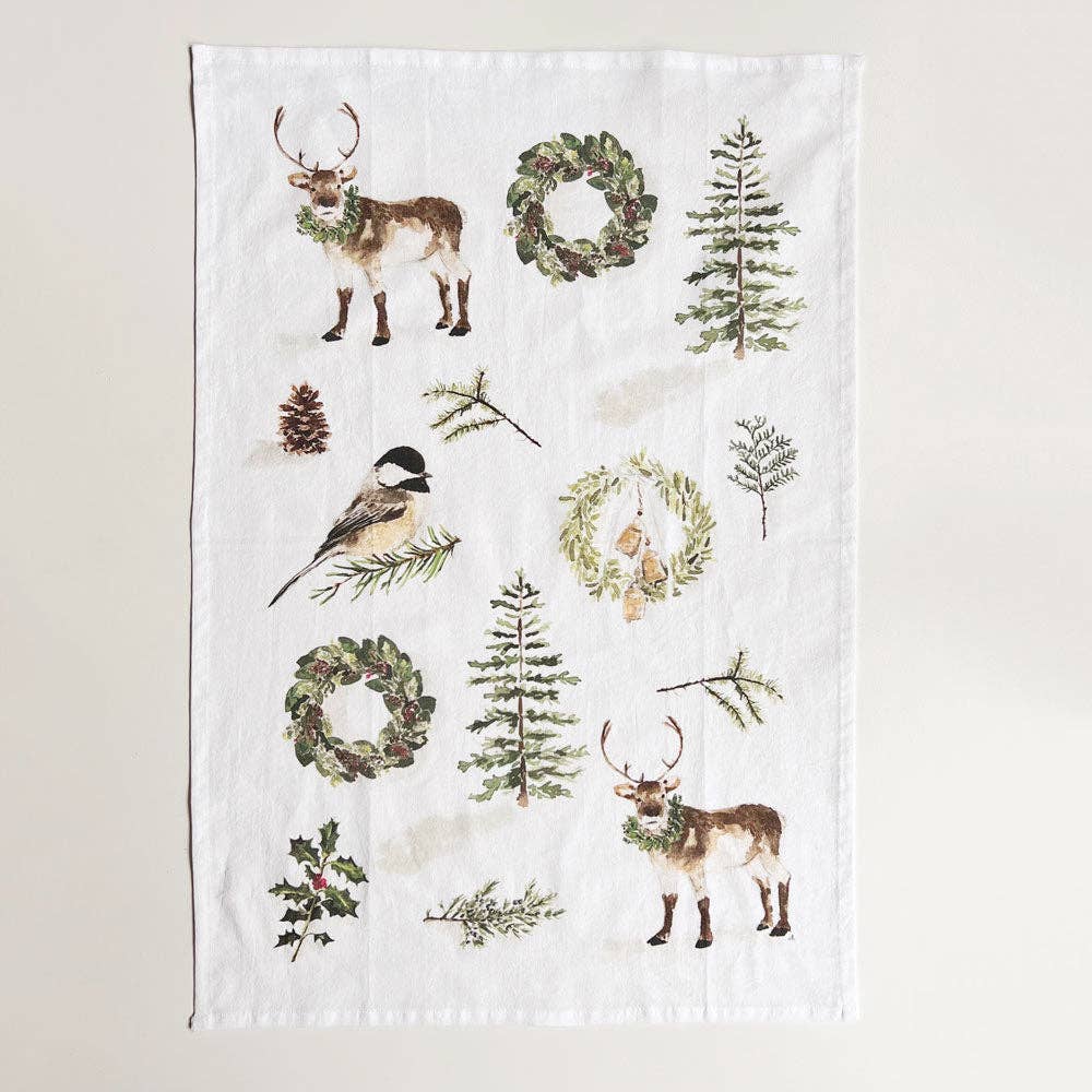 Evergreen Christmas tea towel