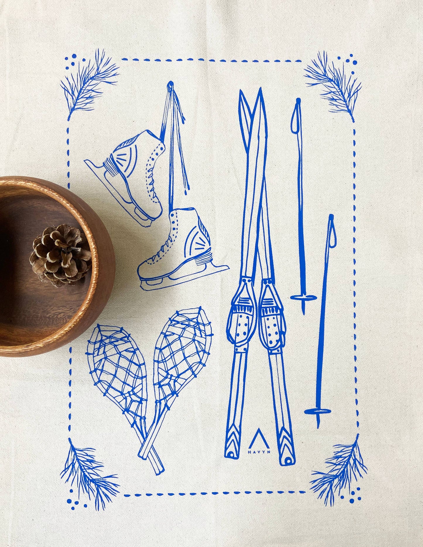 Snow Sports Winter Organic Tea Towel Blue - 27x27