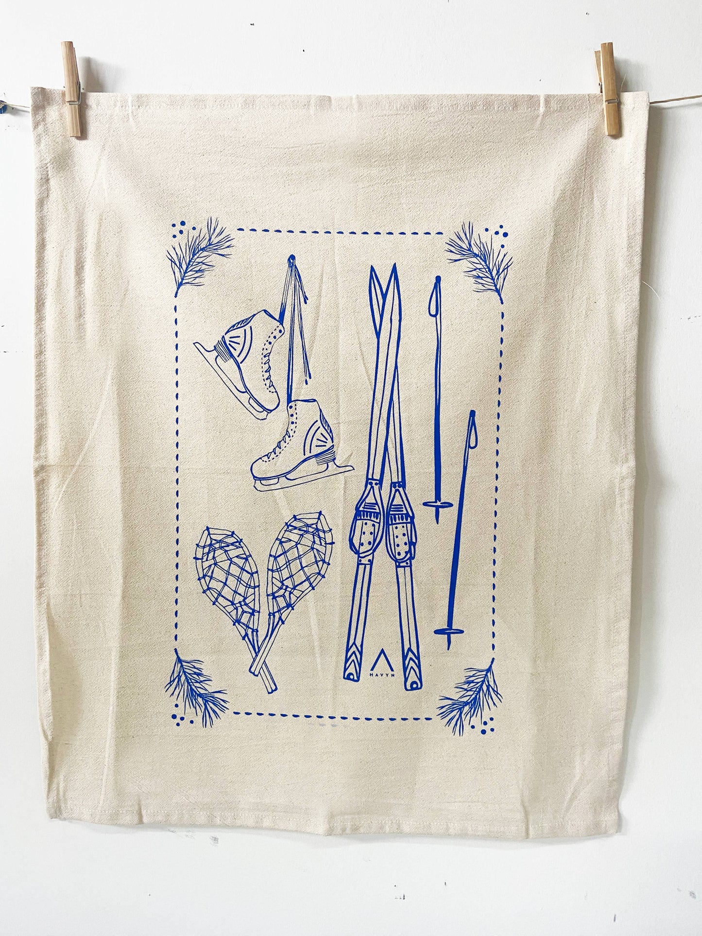 Snow Sports Winter Organic Tea Towel Blue - 27x27