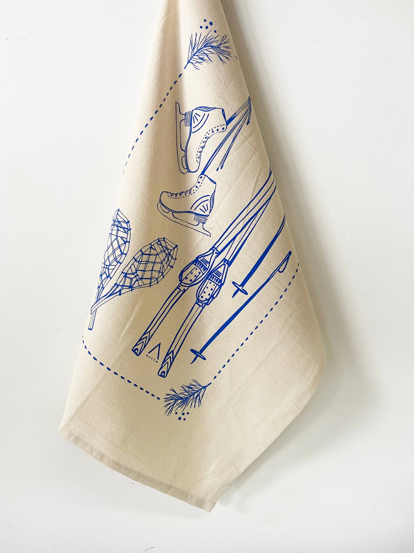 Snow Sports Winter Organic Tea Towel Blue - 27x27