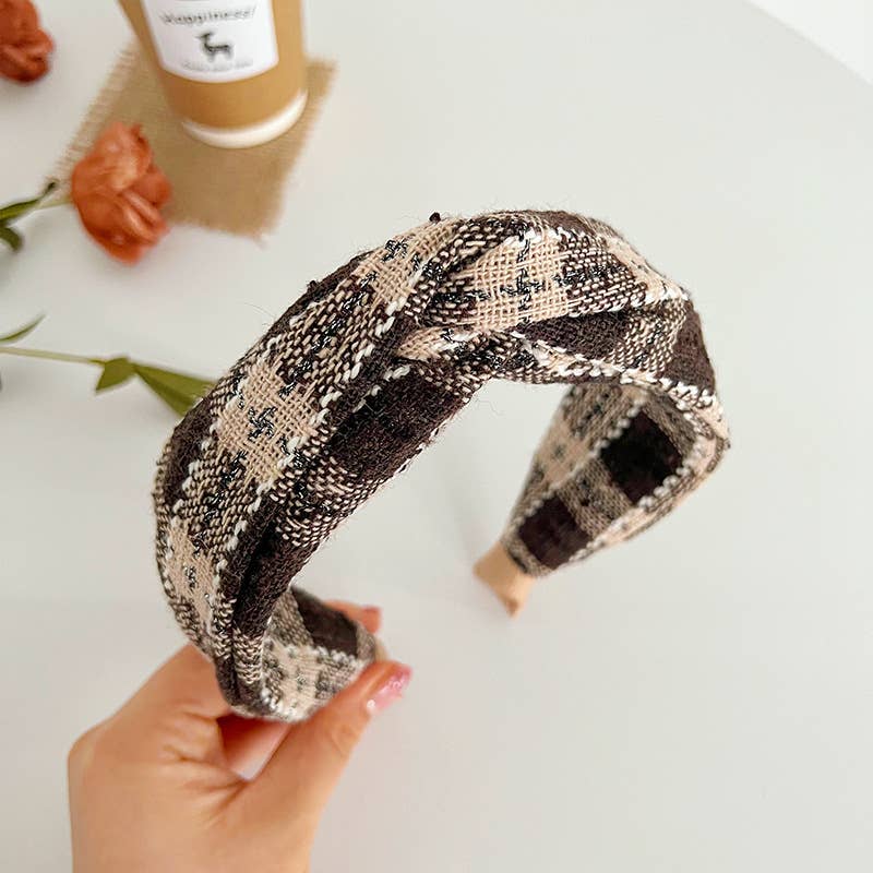 Fall Knit Plaid Twist Headband