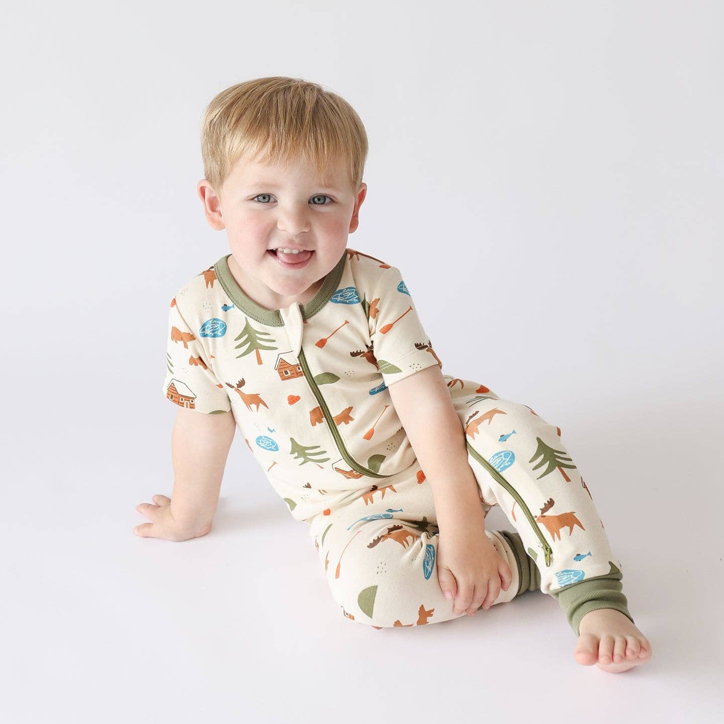 Organic Signature Print '2-Way' Zip Romper - Short Sleeve