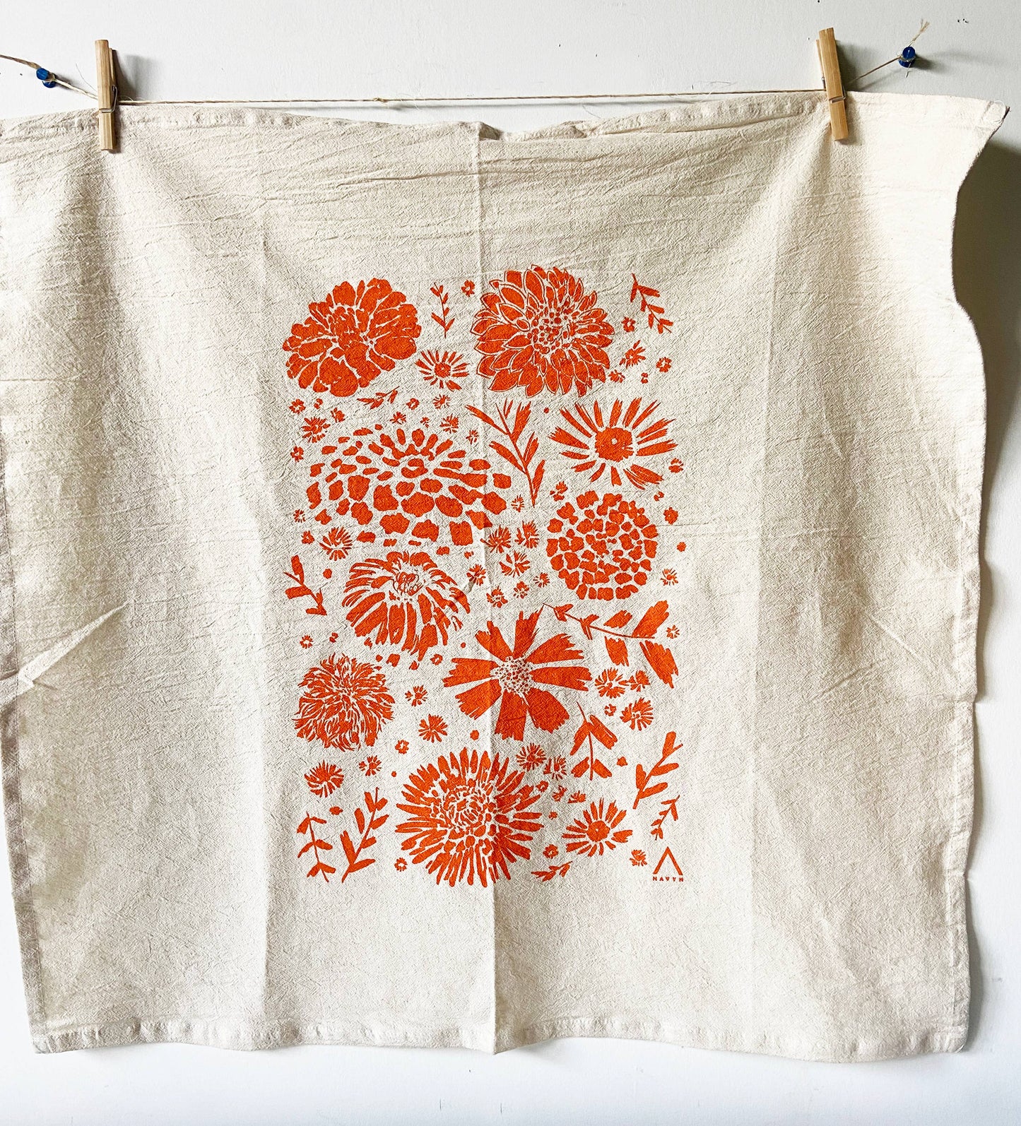 Marigold Flowers Organic Tea Towel Orange - 20x24