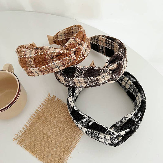 Fall Knit Plaid Twist Headband