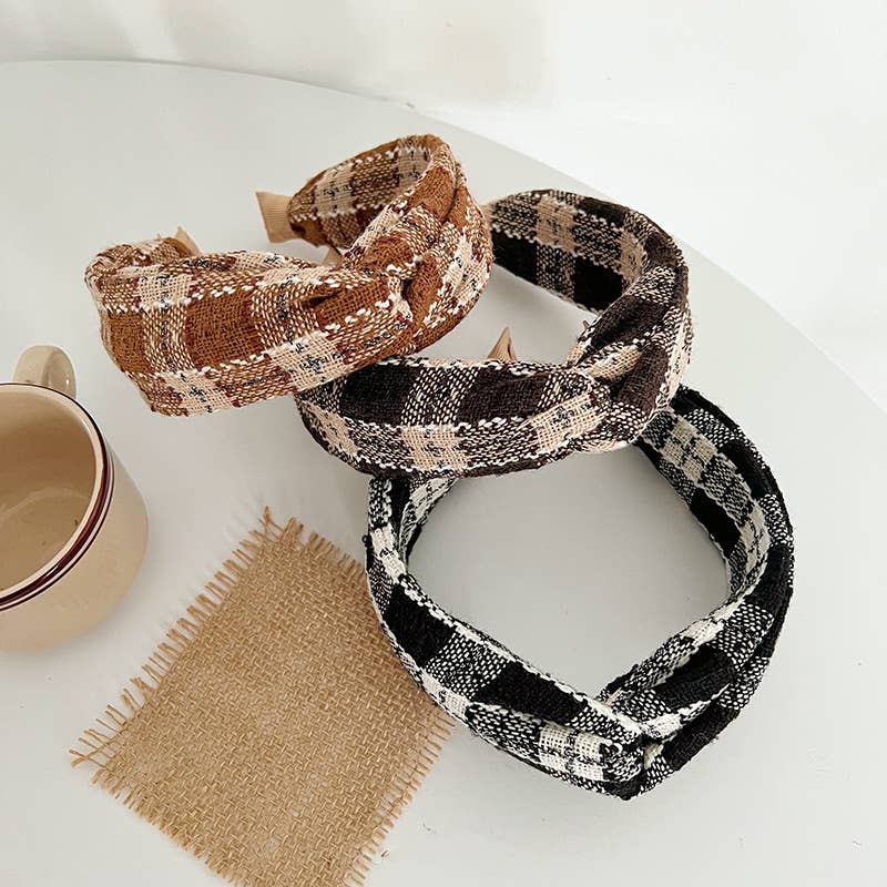 Fall Knit Plaid Twist Headband