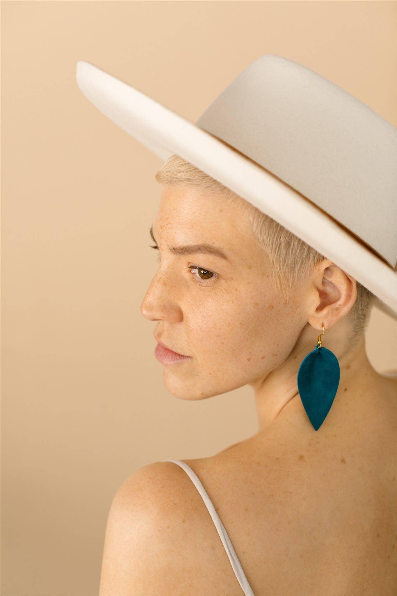 Ocean Blue Leather Leaf Earrings
