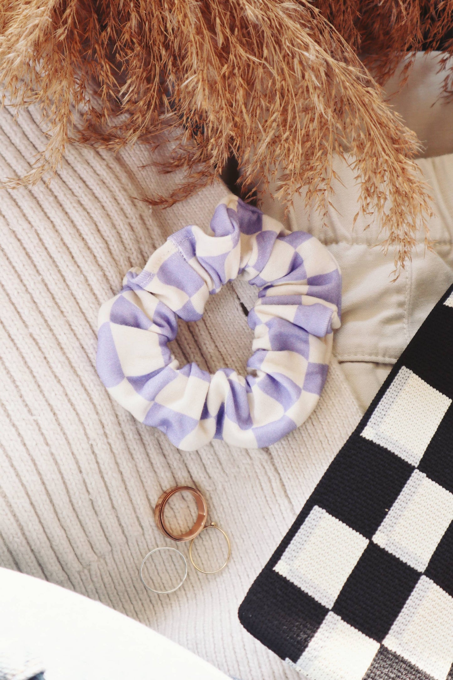 Organic Cotton Hair Scrunchie - Periwinkle Checker