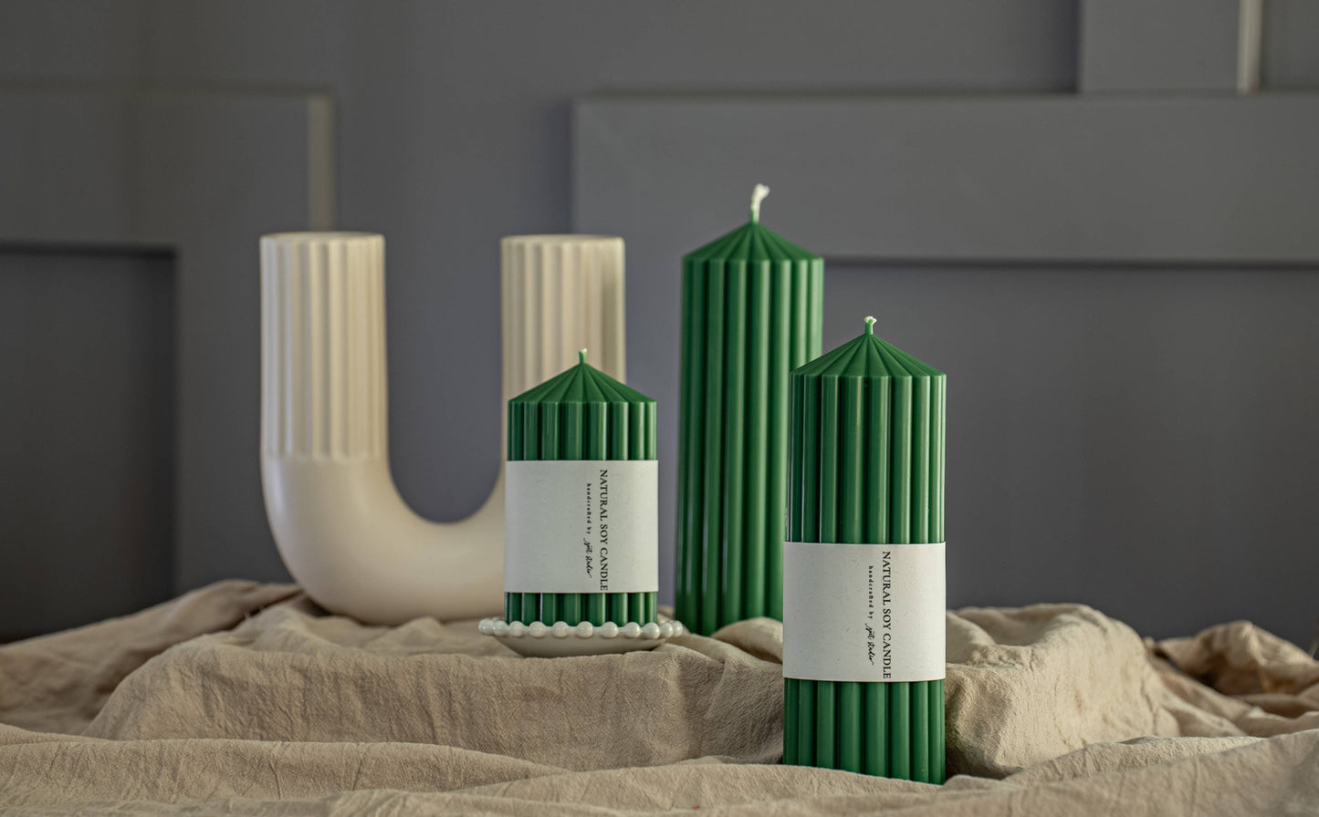 Long Lasting Ribbed Pillar Candles | Holiday Edition