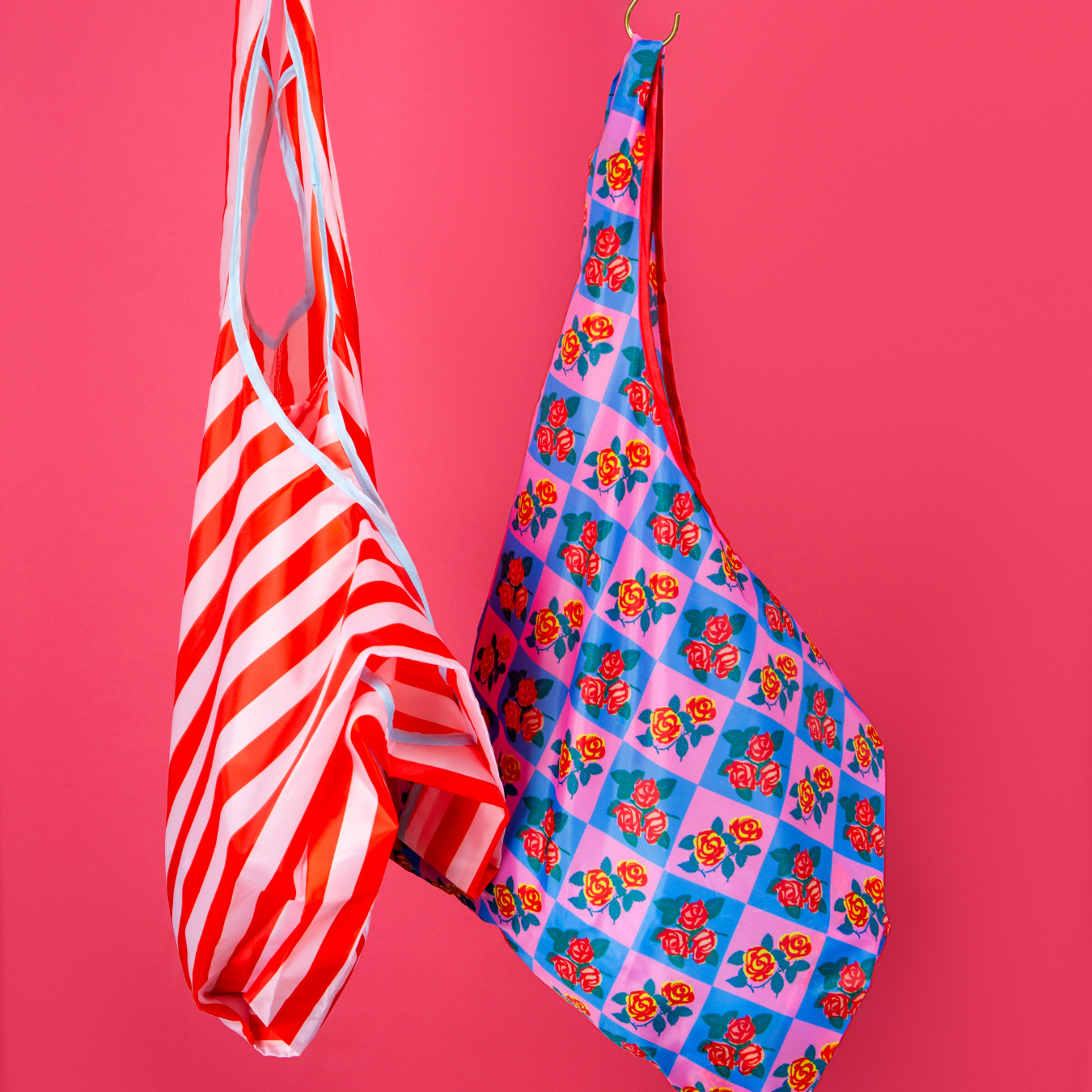 Pink & Red Stripes Foldable Nylon Tote