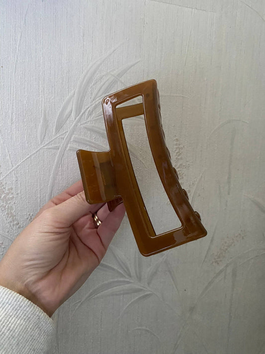 XL Clear Caramel Brown Glossy Claw Clip