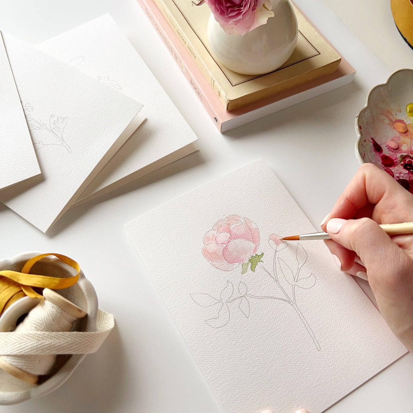 Garden flowers paintable watercolor notecard set
